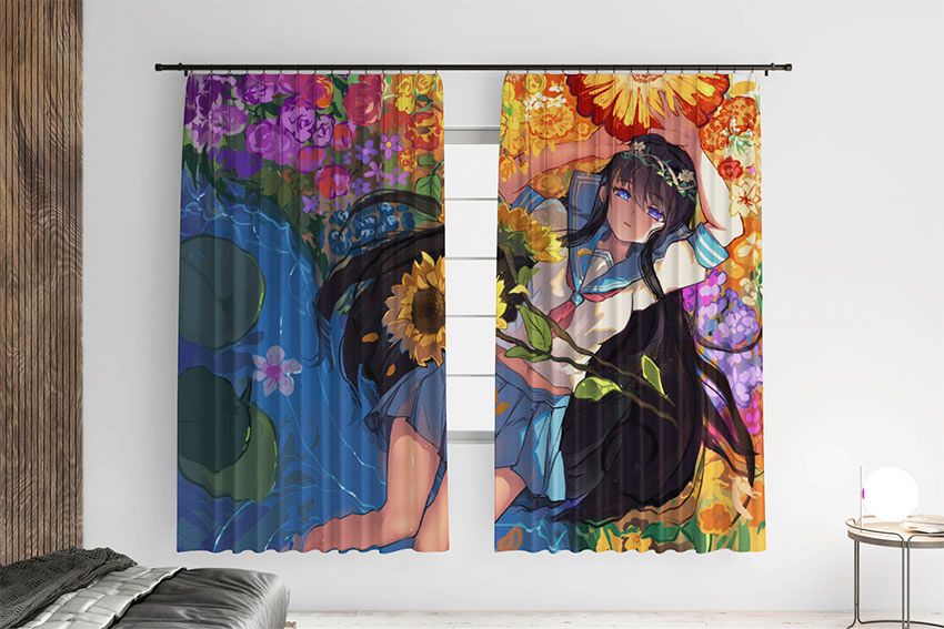 Дівчина Поле з квітами Аніме Girl Field of flowers Аnime