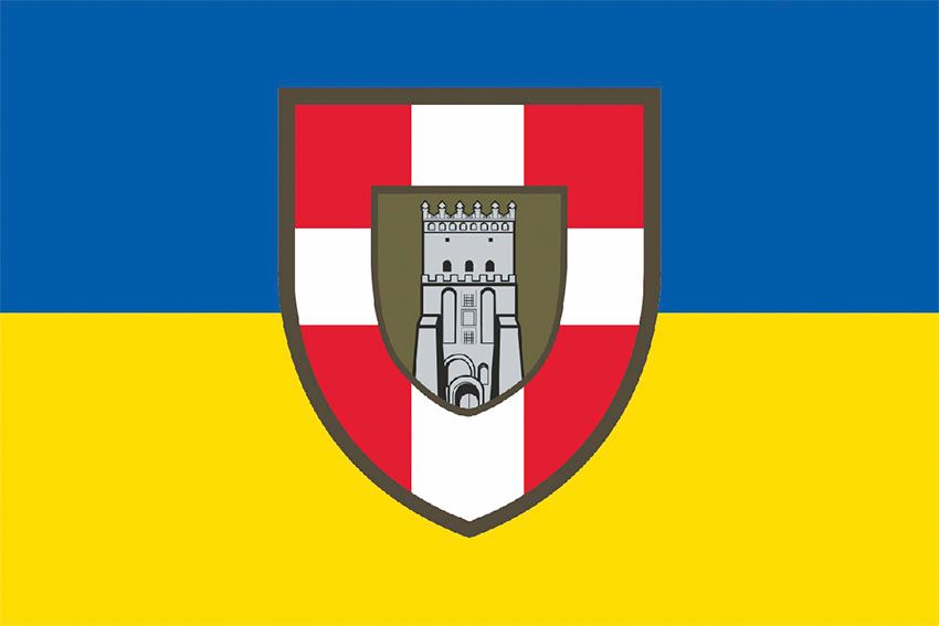 Флаг 100 отдельной механизированной бригады (100 ОМБр) СВ ВСУ сине желтый