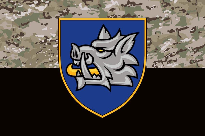 Прапор 153 окремої механізованої бригади (153 ОМБр) СВ ЗСУ (лого 3) камуфляж чорний