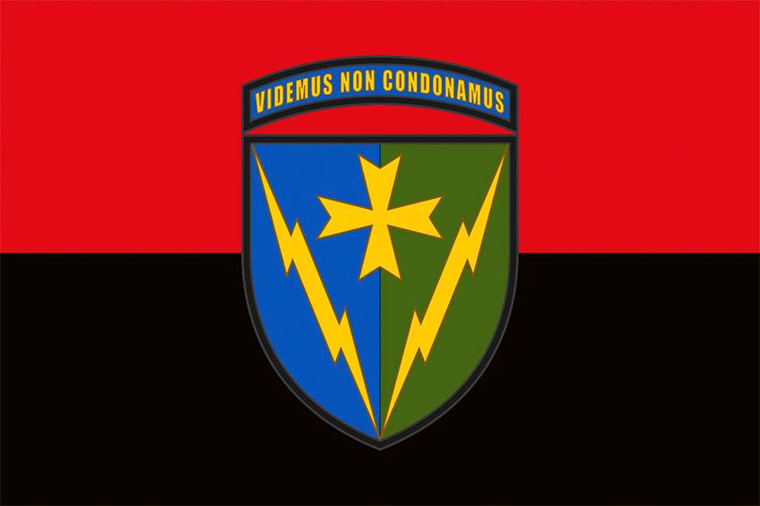 Прапор 164 радіотехнічної Слобідської бригади (164 РТБр) ЗСУ червоно чорний