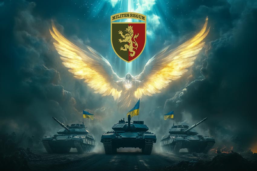 Прапор 24 окремої механізованої бригади (24 ОМБр) імені короля Данила Янгол ЗСУ синій