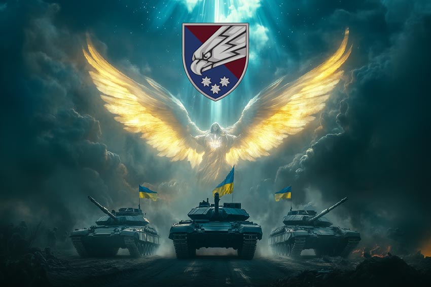 Прапор 25 окремої повітряно десантної бригади (25 ОПДБр) Січеславської ДШВ Янгол ЗСУ синій