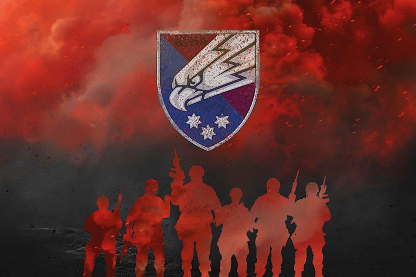 Прапор 25 окремої повітряно десантної бригади (25 ОПДБр) Січеславської ДШВ ЗСУ Воїни світла червоно чорний