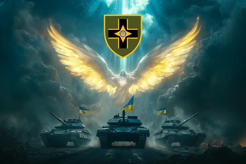 Прапор 28 ОМБр імені Лицарів Зимового Походу Янгол ЗСУ синій