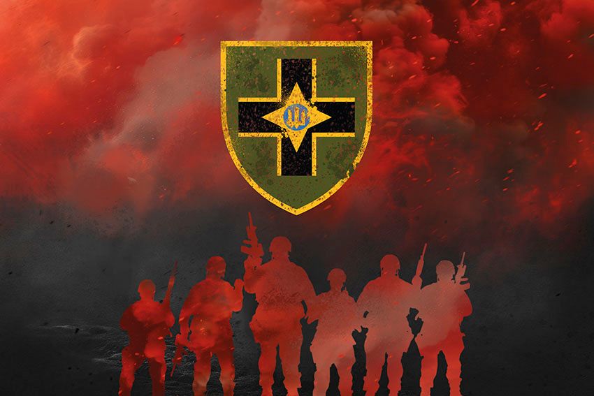 Прапор 28 ОМБр імені Лицарів Зимового Походу ЗСУ Воїни світла червоно чорний