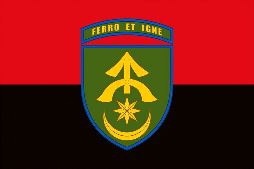 Прапор 31 окремої механізованої бригади (31 ОМБр) СВ ЗСУ (лого 2) червоно чорний