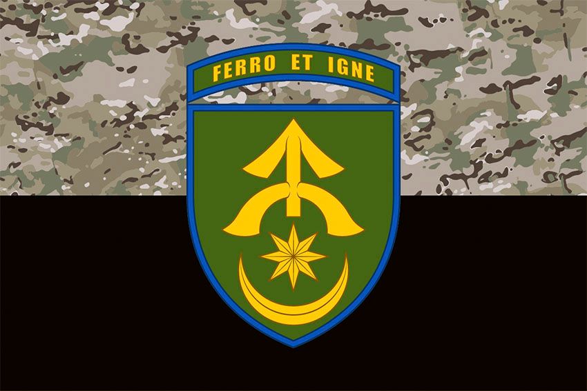 Прапор 31 окремої механізованої бригади (31 ОМБр) СВ ЗСУ (лого 2) камуфляж чорний