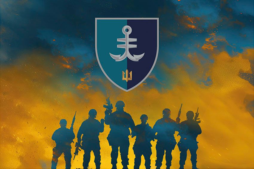 Прапор 35 окремої бригади морської піхоти (35 ОБрМП) імені Михайла Остроградського ВМС ЗСУ (лого 2) Воїни світла синьо жовтий