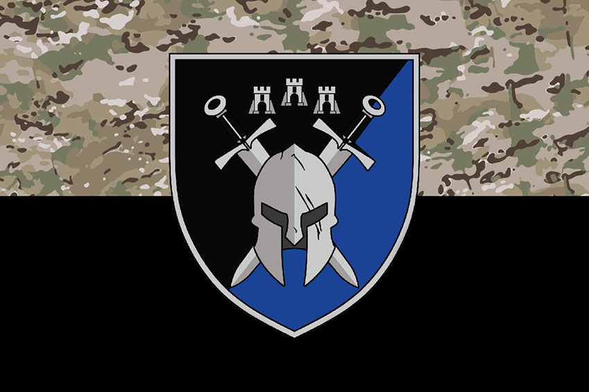 Прапор 42 окремої механізованої бригади (42 ОМБр) СВ ЗСУ (лого 3) камуфляж чорний