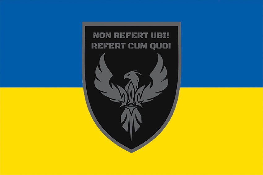 Прапор 424 окремого батальйону безпілотних систем «SVAROG» (424 ОББпС) ЗСУ синьо жовтий