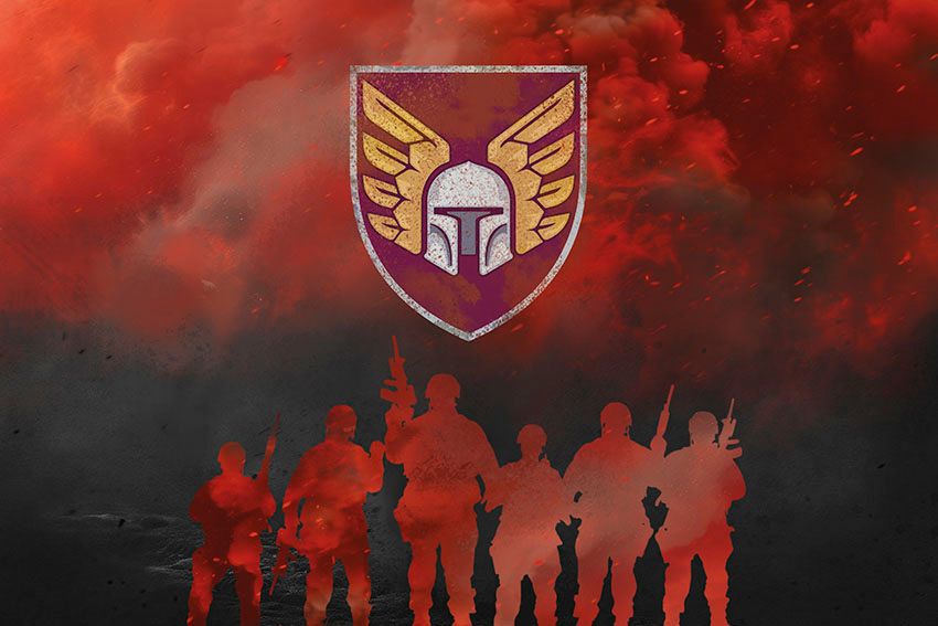 Прапор 46 ОАеМБр (окремої аеромобільної бригади) ДШВ ЗСУ Воїни світла червоно чорний