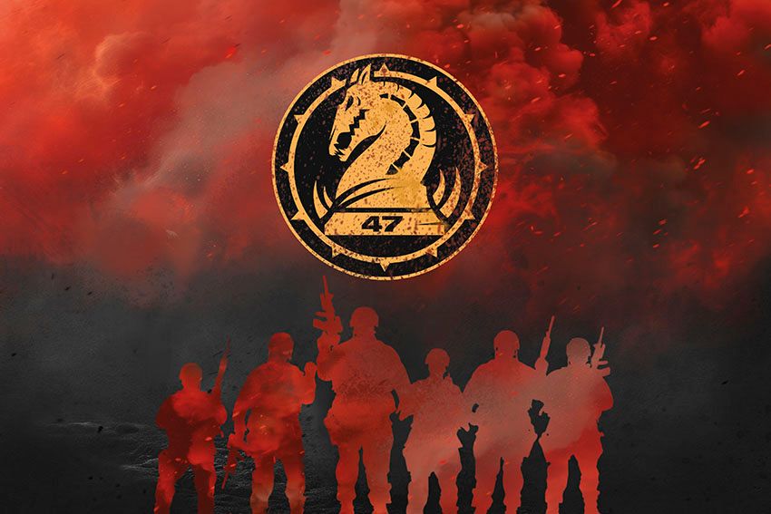 Прапор 47 окремої механізованої бригади «Маґура» (47 ОМБр) ЗСУ (лого 2) Воїни світла червоно чорний