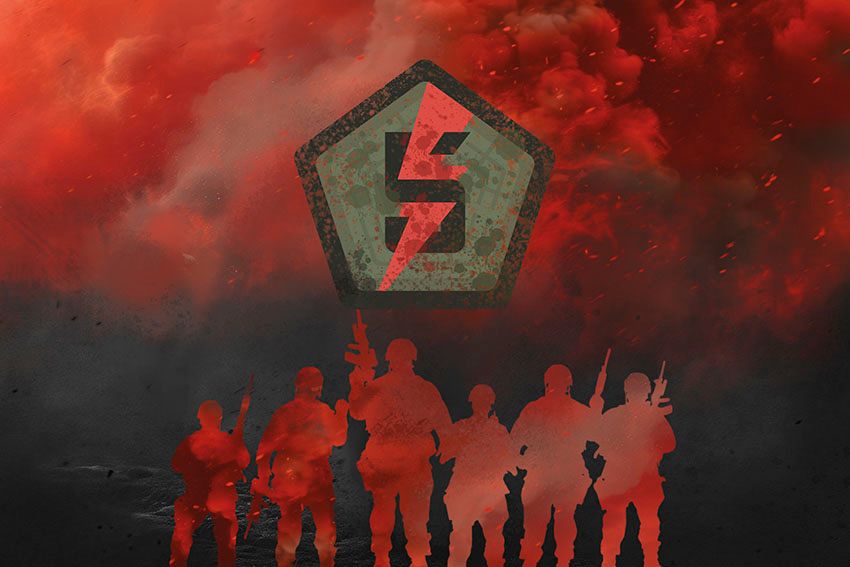 Прапор 5 окремої штурмової Київської бригади (5 ОШБр) Воїни світла червоно чорний