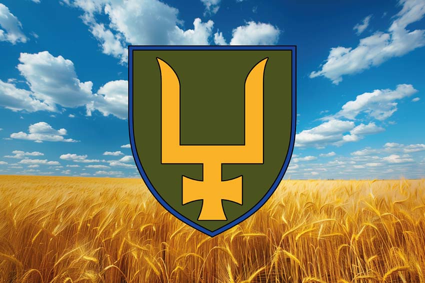 Прапор 53 окремої механізованої бригади (53 ОМБр) імені Володимира Мономаха ЗСУ (лого 2) пшеничне поле