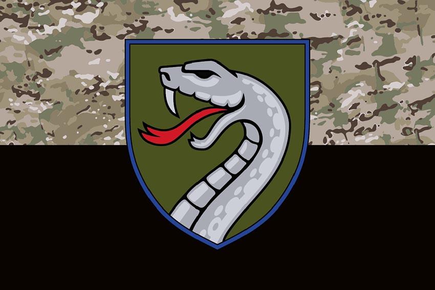 Прапор 61 окремої механізованої Степової бригади (61 ОМБр) СВ ЗСУ (лого 3) камуфляж чорний