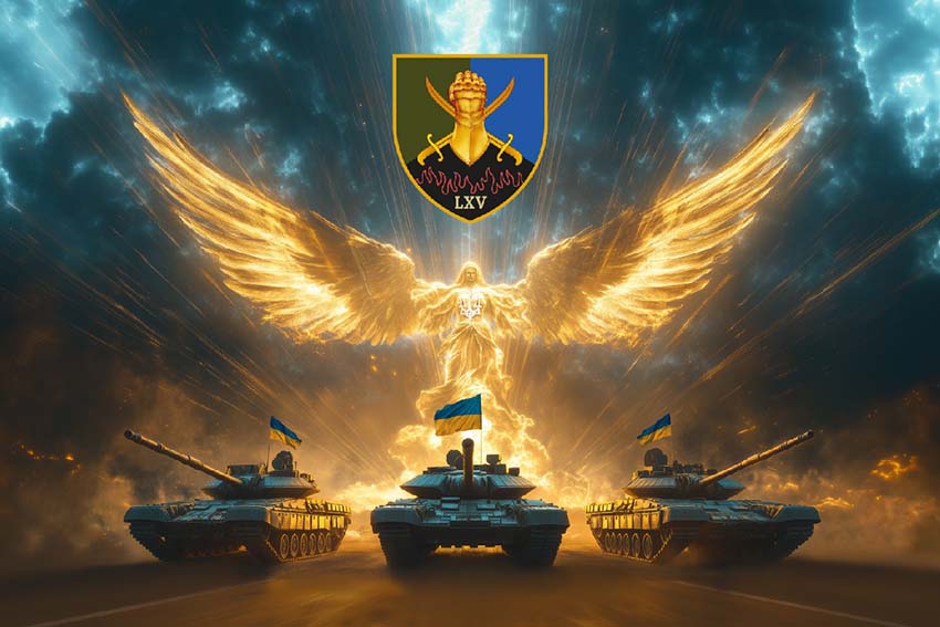 Прапор 65 окремої механізованої бригади (65 ОМБр) Янгол ЗСУ золотий