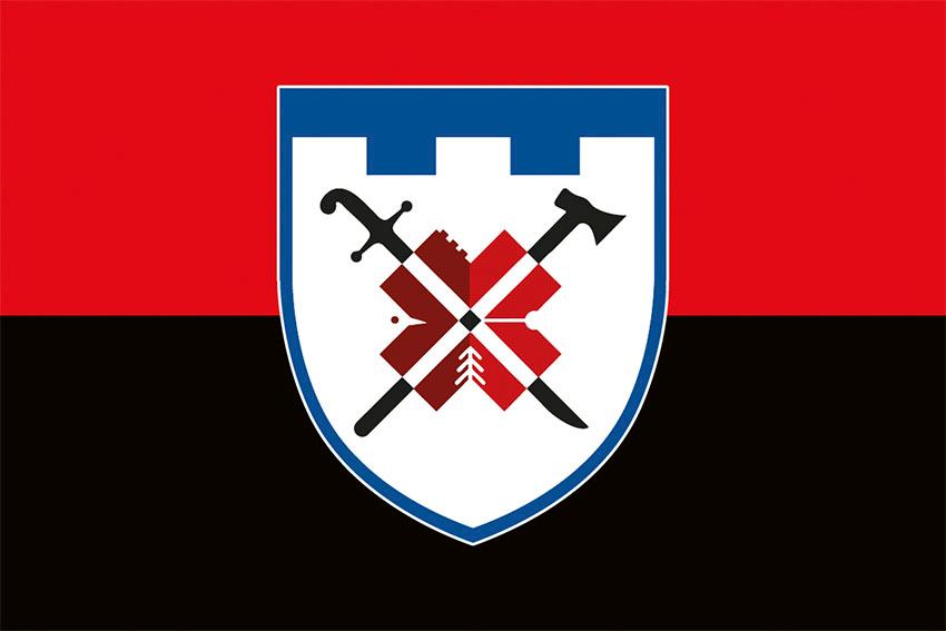 Прапор 78 окремого батальйону тероборони (78 ОБТрО) ЗСУ (лого 2) червоно чорний