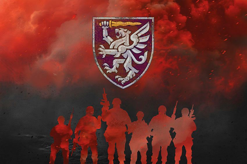 Прапор 80 окремої десантно штурмової Галицької бригади (80 ОДШБр) ДШВ ЗСУ Воїни світла червоно чорний