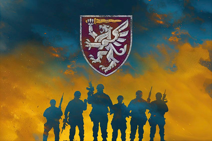 Прапор 80 окремої десантно штурмової Галицької бригади (80 ОДШБр) ДШВ ЗСУ Воїни світла синьо жовтий