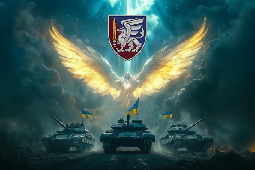 Прапор 81 окремої аеромобільної Слобожанської бригади (81 ОАеМБр) ДШВ Янгол ЗСУ синій