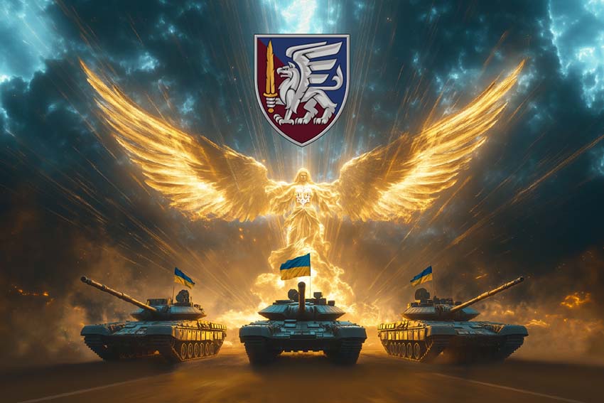 Прапор 81 окремої аеромобільної Слобожанської бригади (81 ОАеМБр) ДШВ Янгол ЗСУ золотий