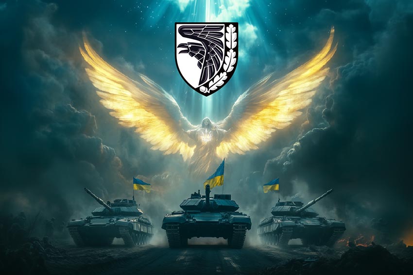 Прапор 93 окремої механізованої бригади (93 ОМБр) «Холодний Яр» Янгол ЗСУ синій