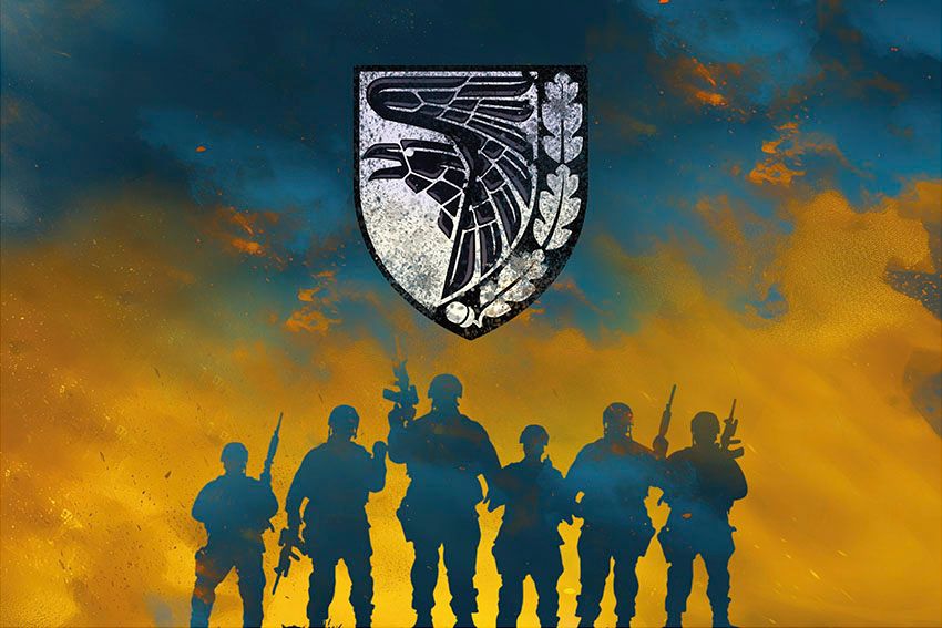 Прапор 93 окремої механізованої бригади (93 ОМБр) «Холодний Яр» ЗСУ Воїни світла синьо жовтий