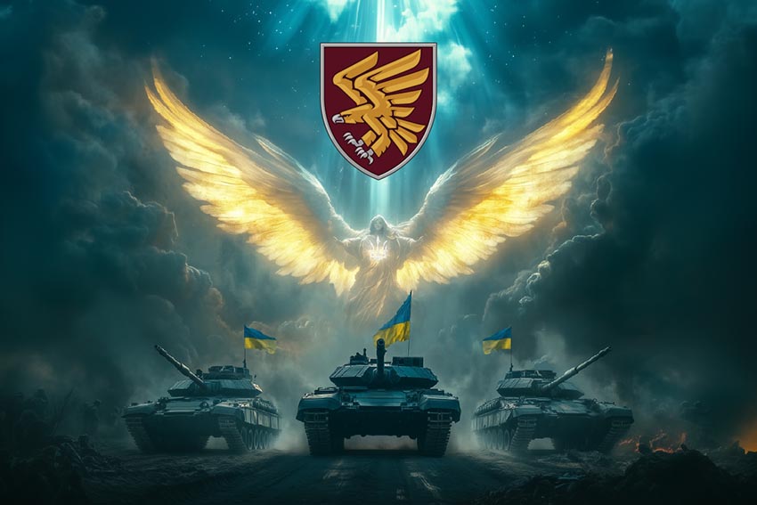 Прапор 95 окремої десантно штурмової Поліської бригади (95 ОДШБр) ДШВ Янгол ЗСУ синій