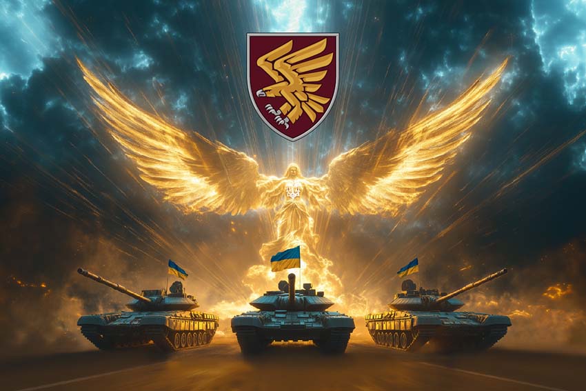 Прапор 95 окремої десантно штурмової Поліської бригади (95 ОДШБр) ДШВ Янгол ЗСУ золотий