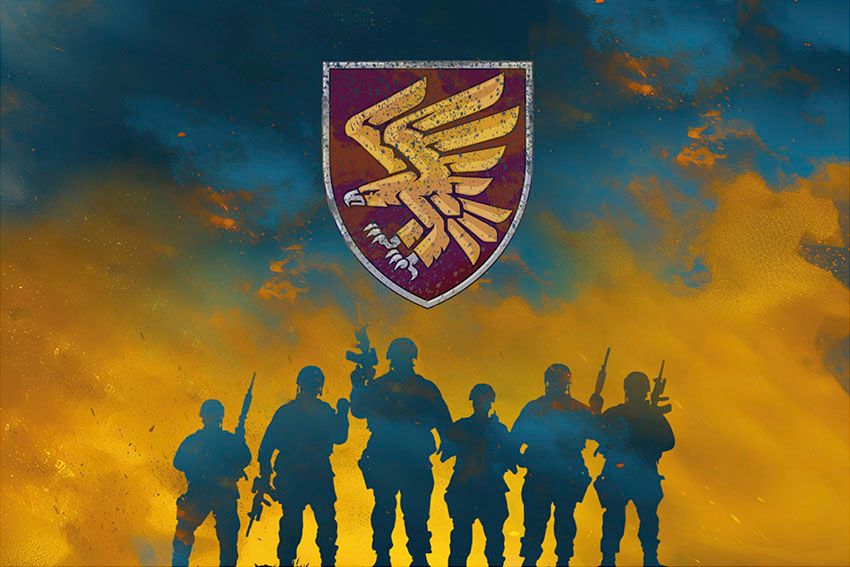 Прапор 95 окремої десантно штурмової Поліської бригади (95 ОДШБр) ДШВ ЗСУ Воїни світла синьо жовтий