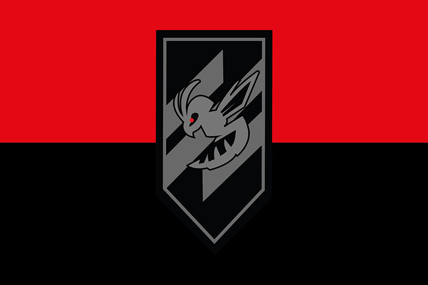 Прапор підрозділу розвідувально ударних БПЛА «Шершень» 3 ОШБр ЗСУ червоно чорний