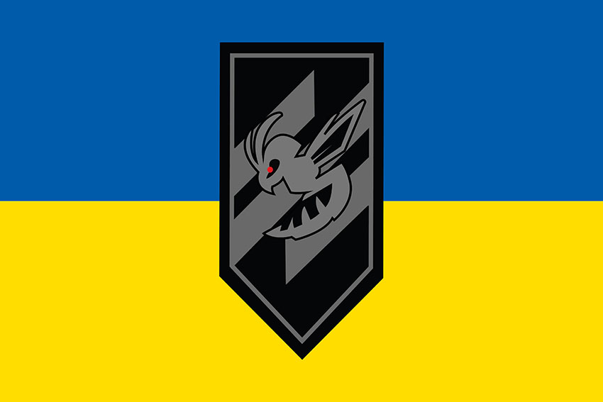 Прапор підрозділу розвідувально ударних БПЛА «Шершень» 3 ОШБр ЗСУ синьо жовтий