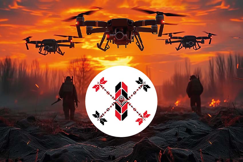 Прапор підрозділу ударних та розвідувальних БПЛА «Тінь» ЗСУ дрони