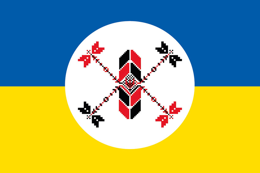 Прапор підрозділу ударних та розвідувальних БПЛА «Тінь» ЗСУ синьо жовтий