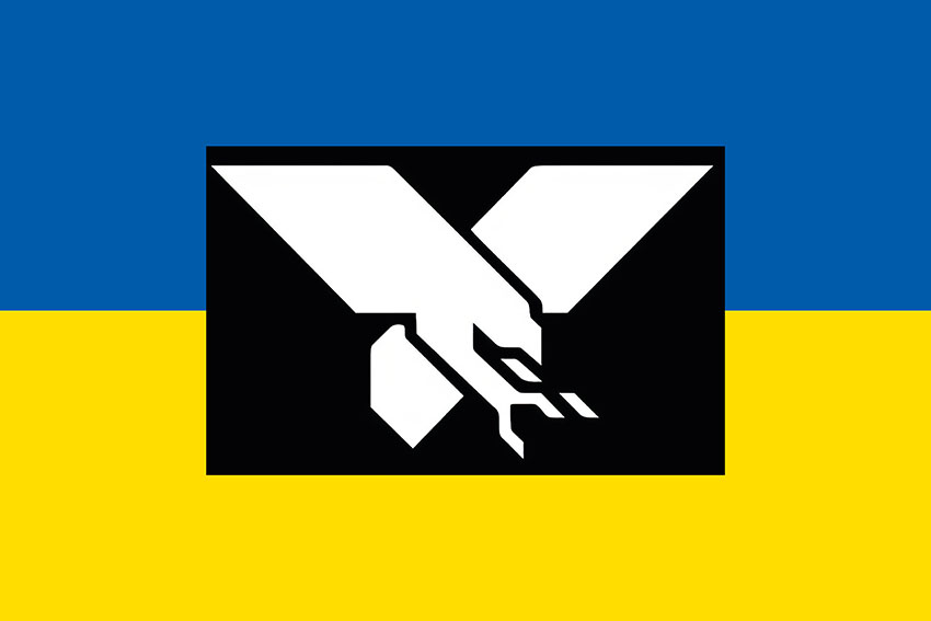 Прапор роти ударних БПЛА 100 ОБрТрО ЗСУ синьо жовтий
