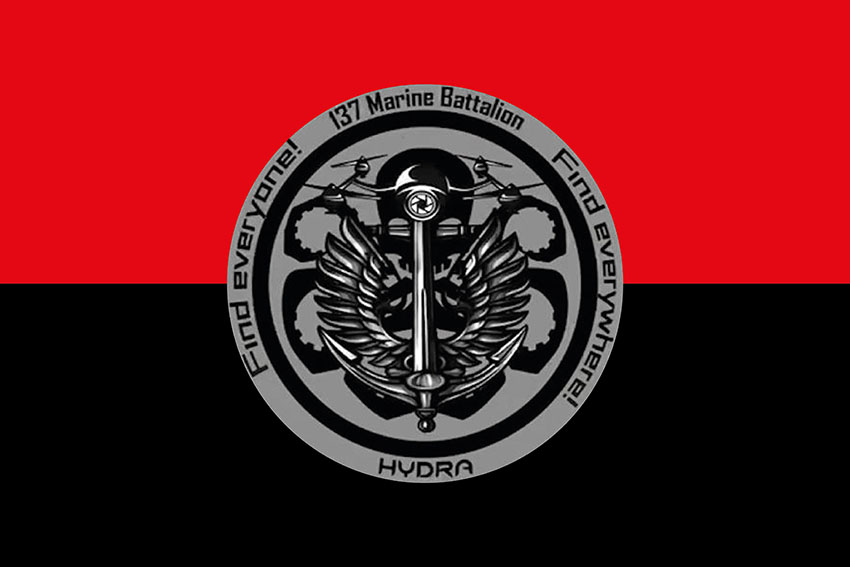 Прапор роти ударних БПЛА 137 ОБМП ВМС ЗСУ червоно чорний