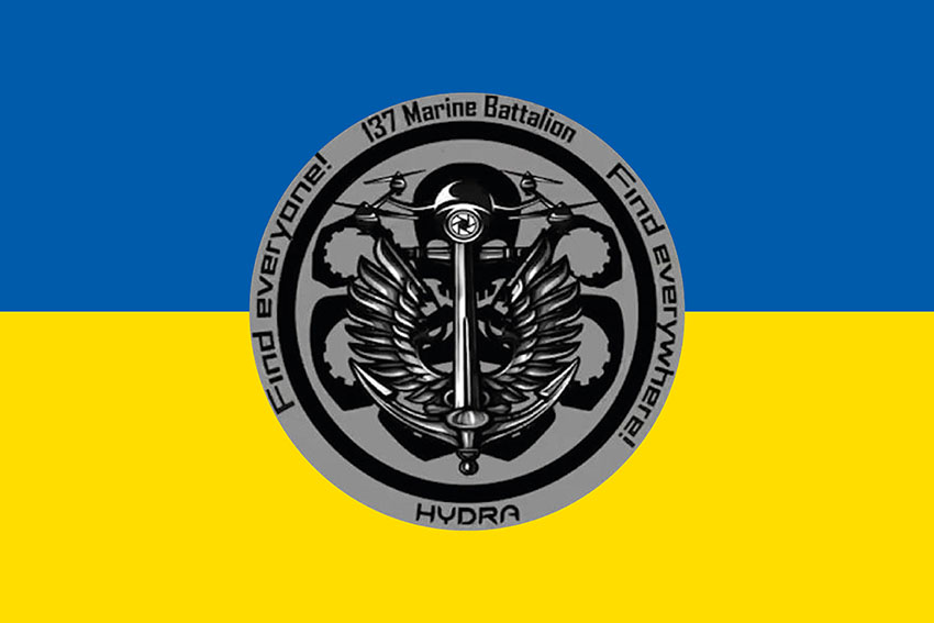 Прапор роти ударних БПЛА 137 ОБМП ВМС ЗСУ синьо жовтий