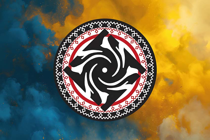 Прапор роти ударних БПЛА 46 ОАеМБр ДШВ ЗСУ синьо жовтий світанок