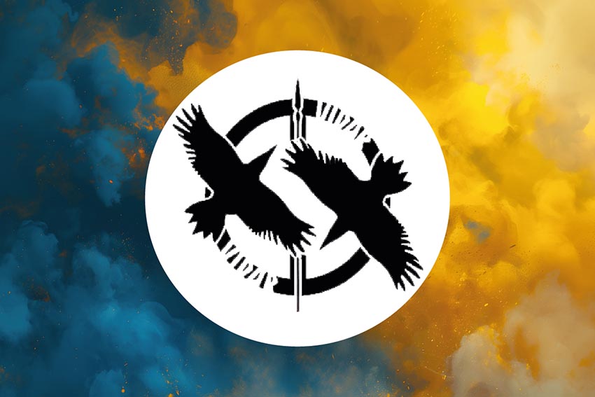 Прапор роти ударних БПЛА 60 ОМБр Інгулецької ЗСУ синьо жовтий світанок