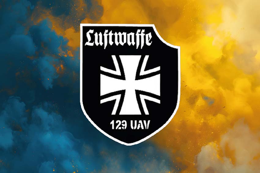 Прапор роти ударних та розвідувальних БПЛА 129 ОБрТрО ЗСУ синьо жовтий світанок