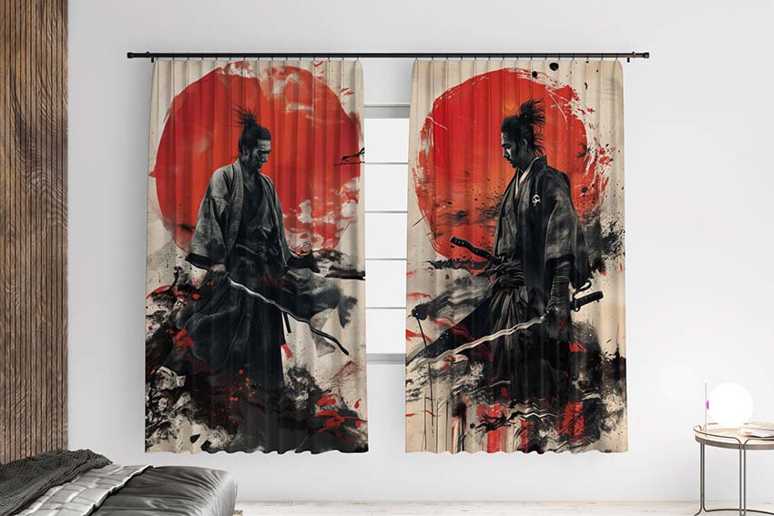 Самурай з катаною на фоні сонця Samurai with katana on the background of the sun