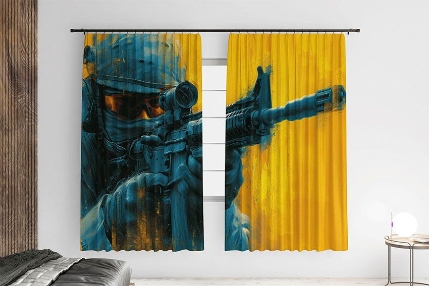 Снайпер на жовтому фоні Sniper on a yellow background