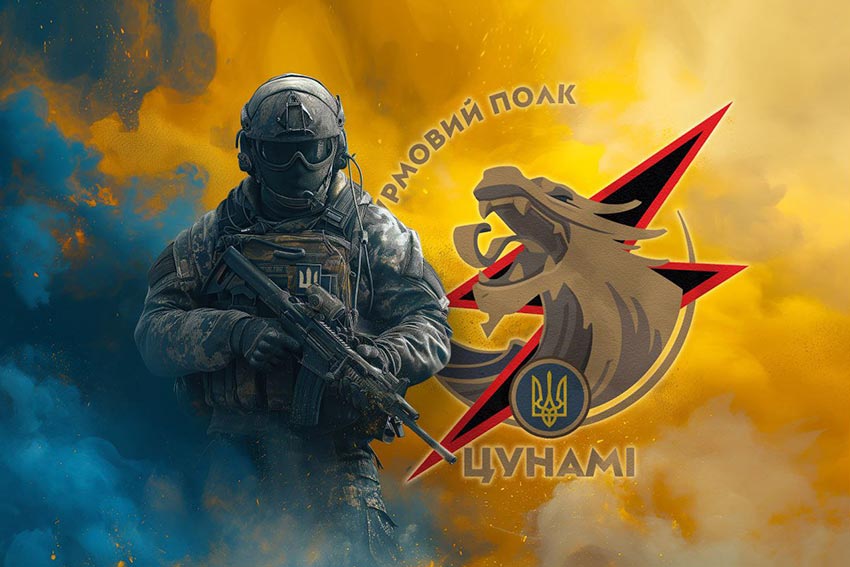 prapor shturmovoho polku natsionalnoi politsii ukrainy tsunami voin z herbom pidrozdilu jpg