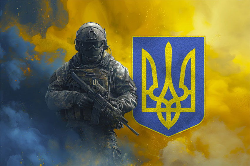 prapor viiskovyi zsu z herbom ukrainy syno zhovtyi svitanok jpg